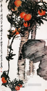 Wu Changshuo Changshi Painting - Tinta china antigua de melocotón Wu cangshuo